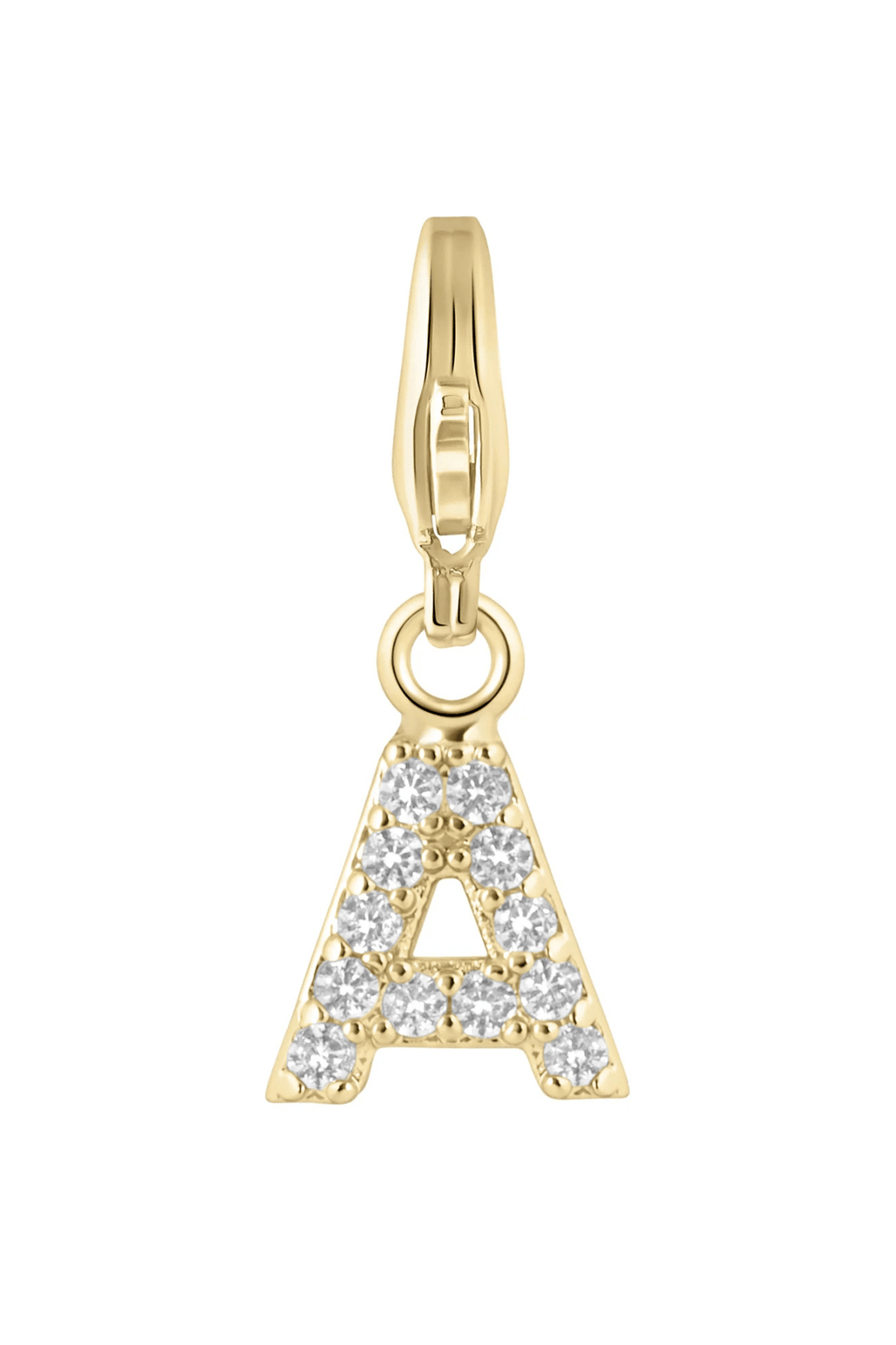 Electric Picks initial charm A, gold tone with crystal rhinestones