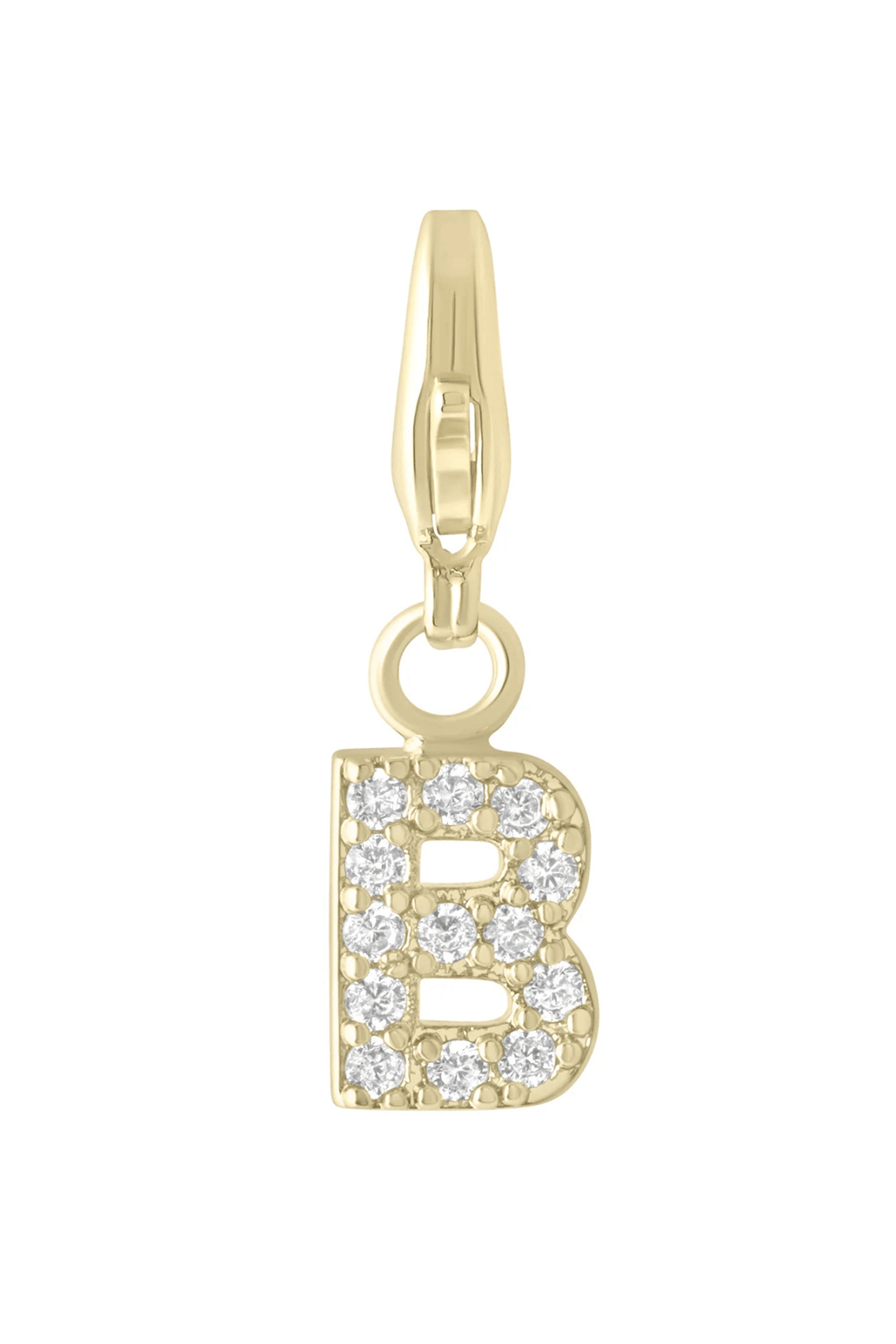 Electric Picks initial charm B, gold tone with crystal rhinestones