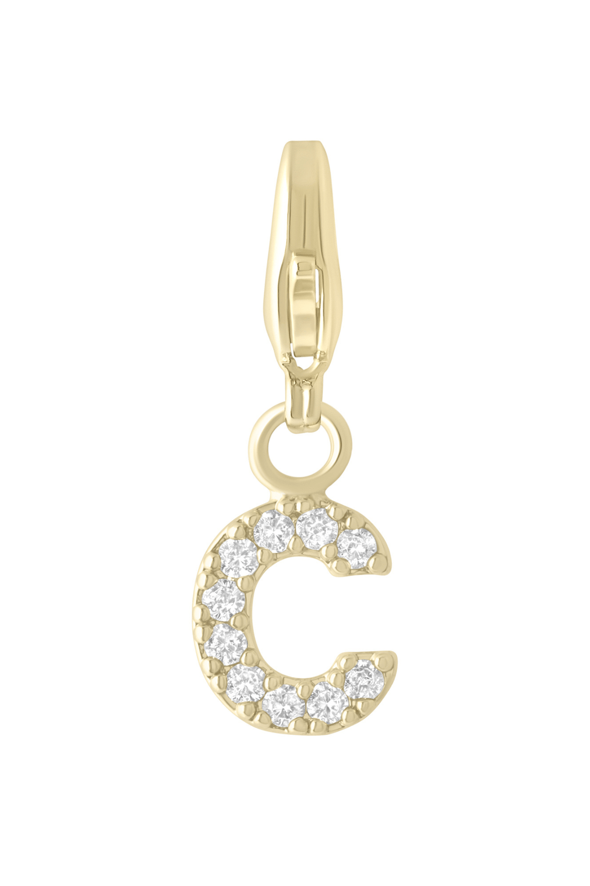 Electric Picks initial charm C, gold tone with crystal rhinestones