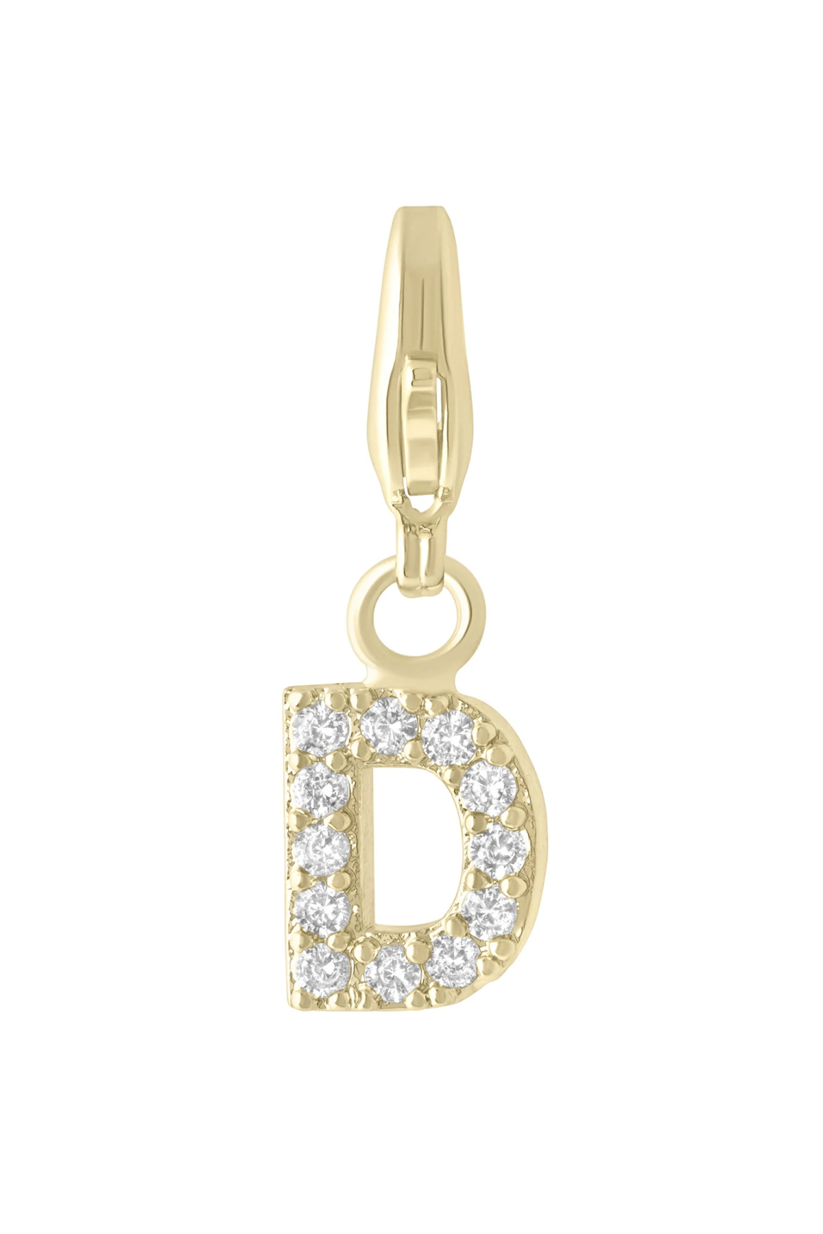 Electric Picks initial charm D, gold tone with crystal rhinestones