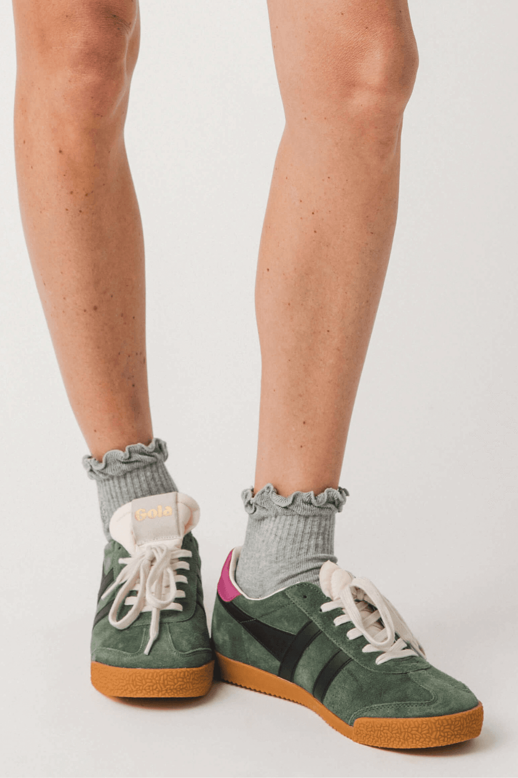 Heather gray classic ruffle cuff crew socks, ribbed knit