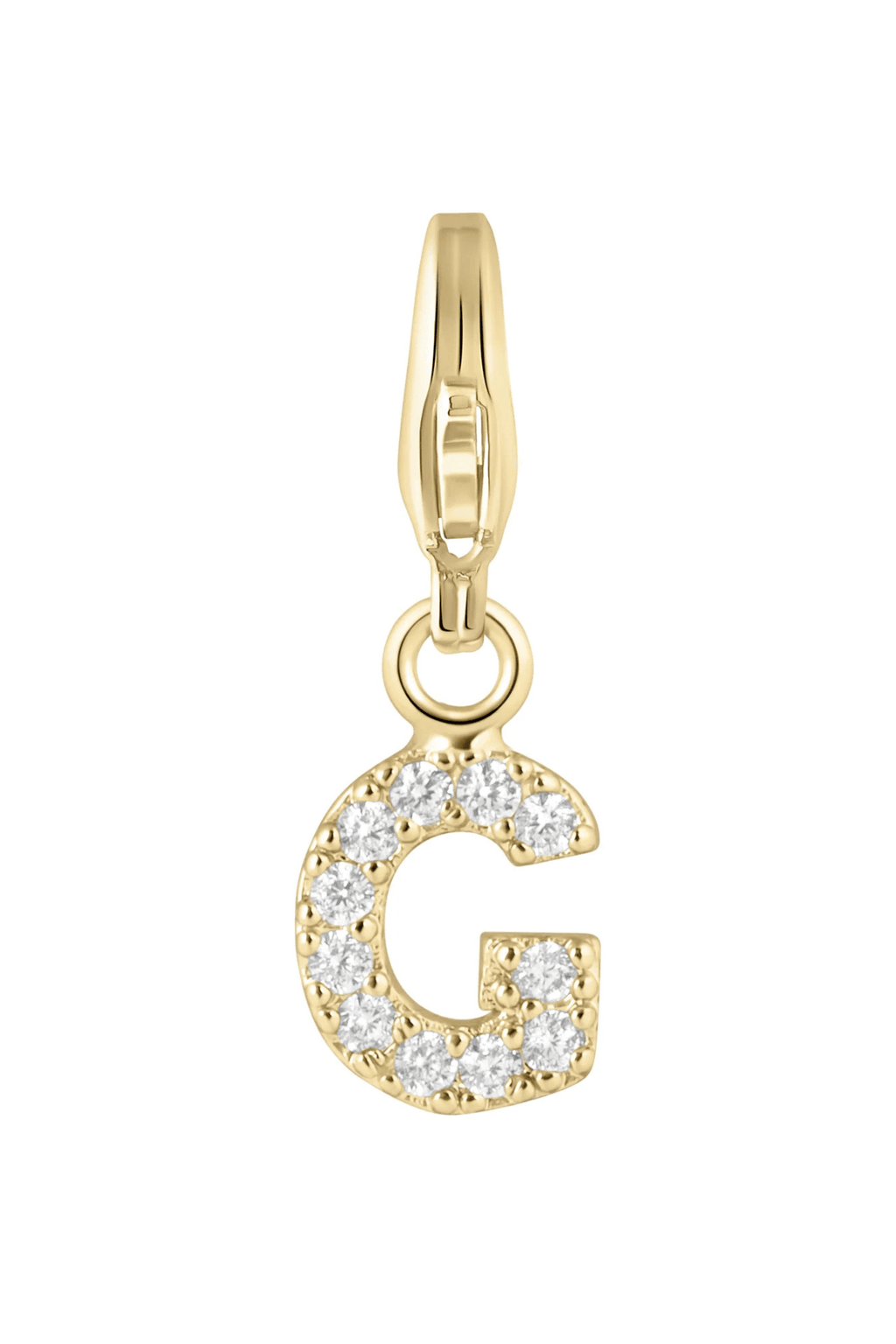 Electric Picks initial charm G, gold tone with crystal rhinestones