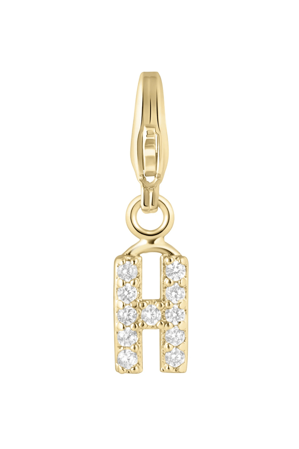 Electric Picks initial charm H, gold tone with crystal rhinestones