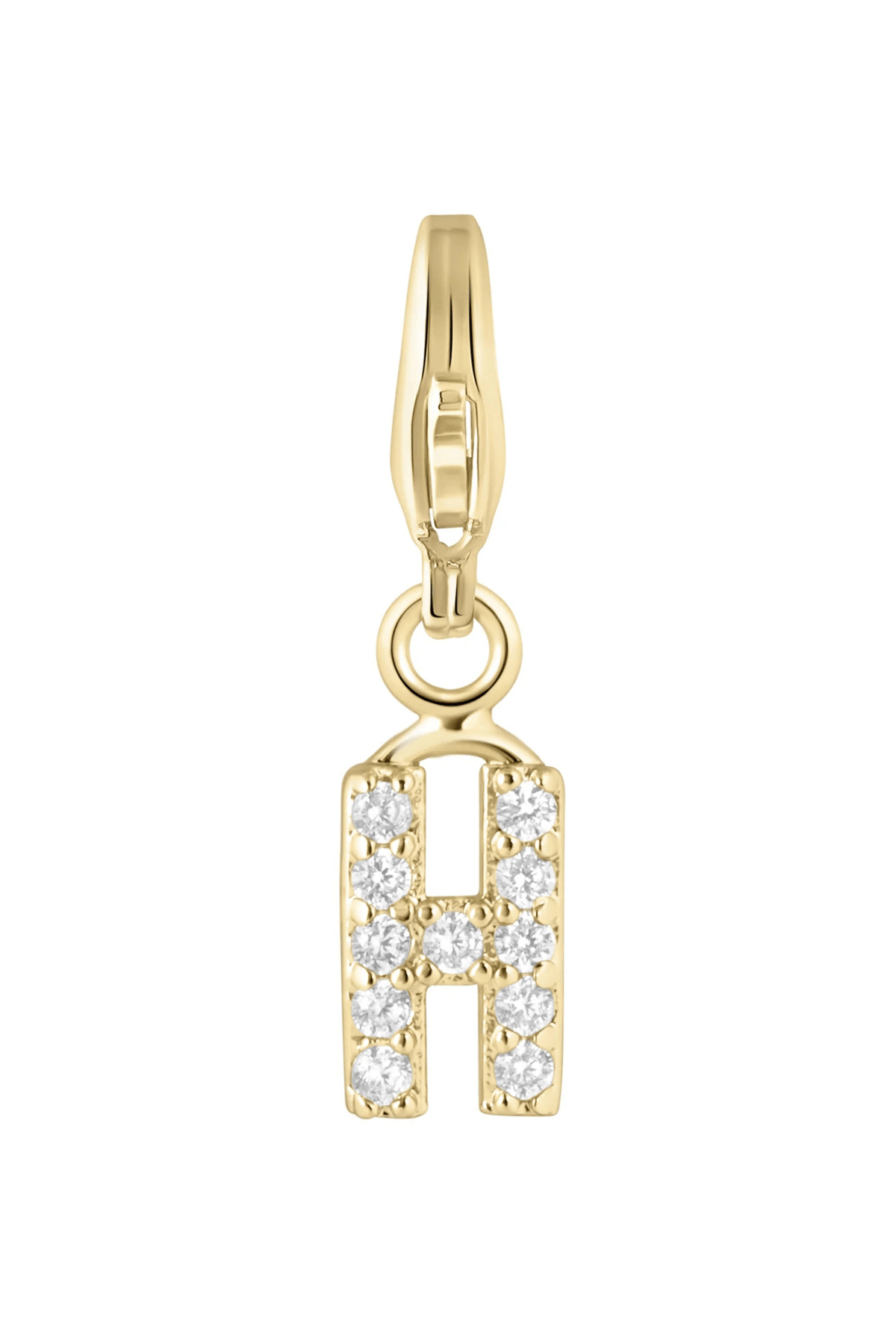 Electric Picks initial charm H, gold tone with crystal rhinestones