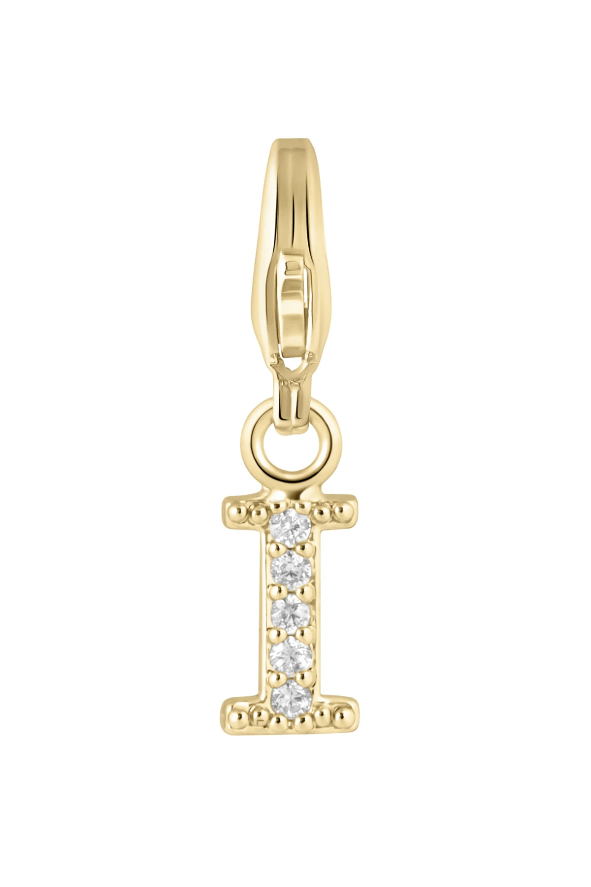 Electric Picks initial charm I, gold tone with crystal rhinestones