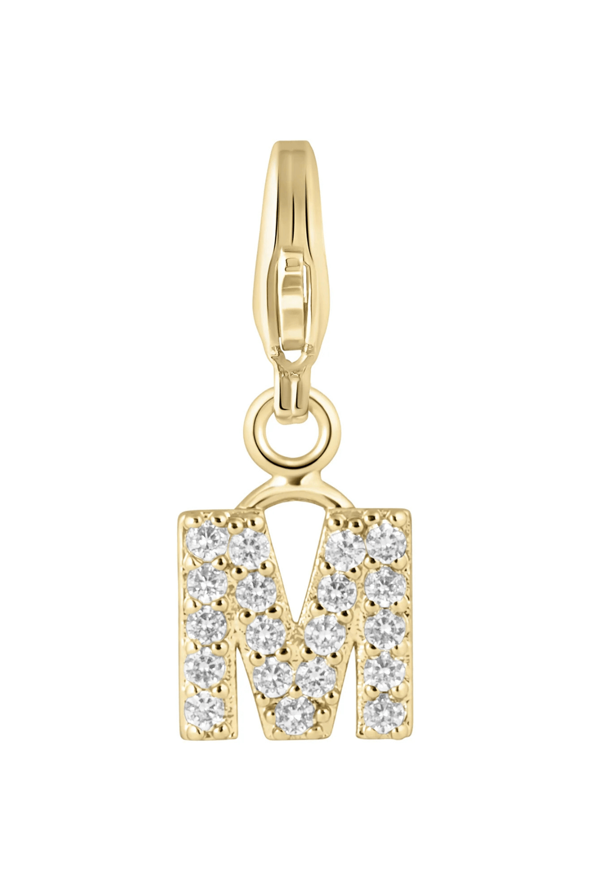 Electric Picks initial charm letter M in gold tone with sparkling crystal accents
