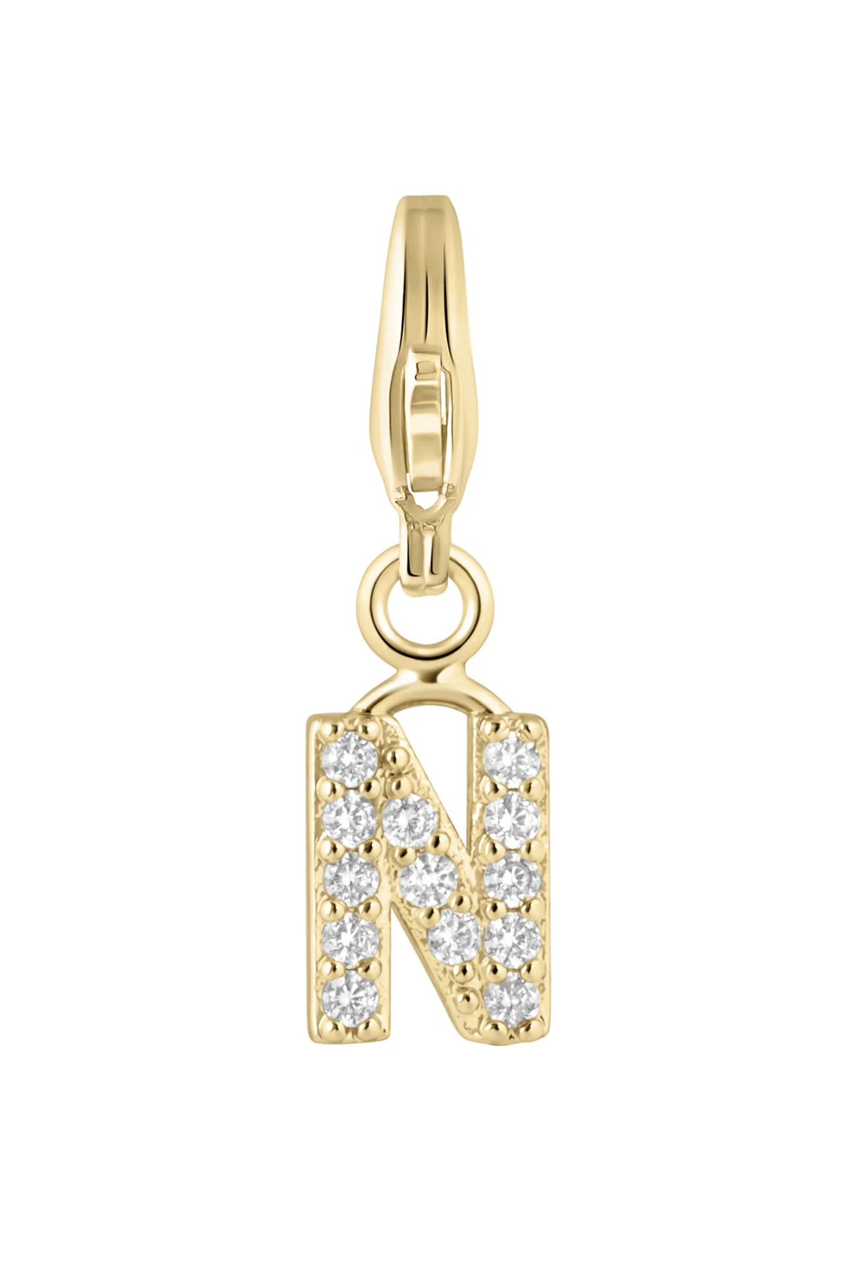 Electric Picks initial charm letter N in gold tone with sparkling crystal accents