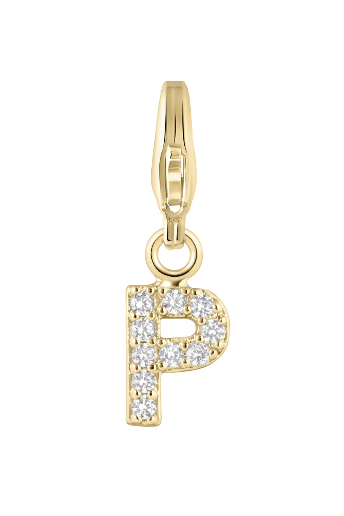 Electric Picks initial charm letter P in gold tone with sparkling crystal accents