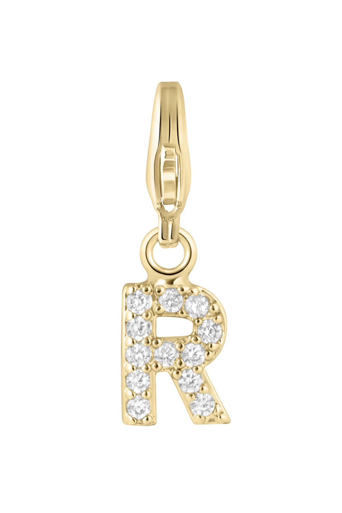 Electric Picks initial charm letter R in gold tone with sparkling crystal accents