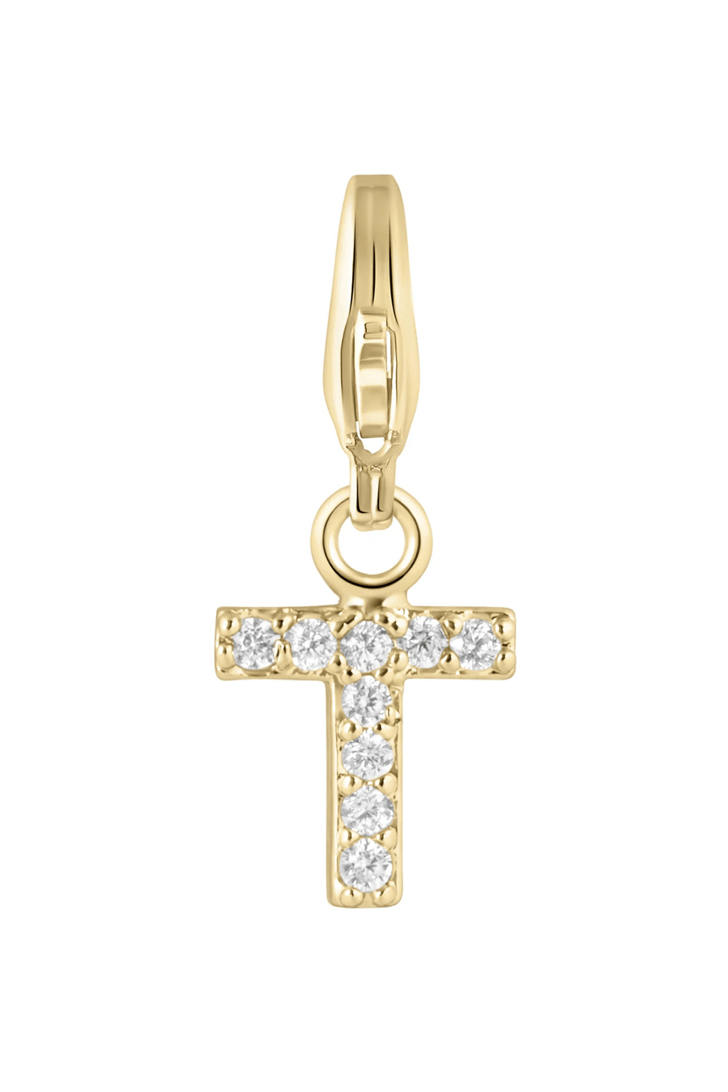 Electric Picks initial charm letter T in gold tone with sparkling crystal accents