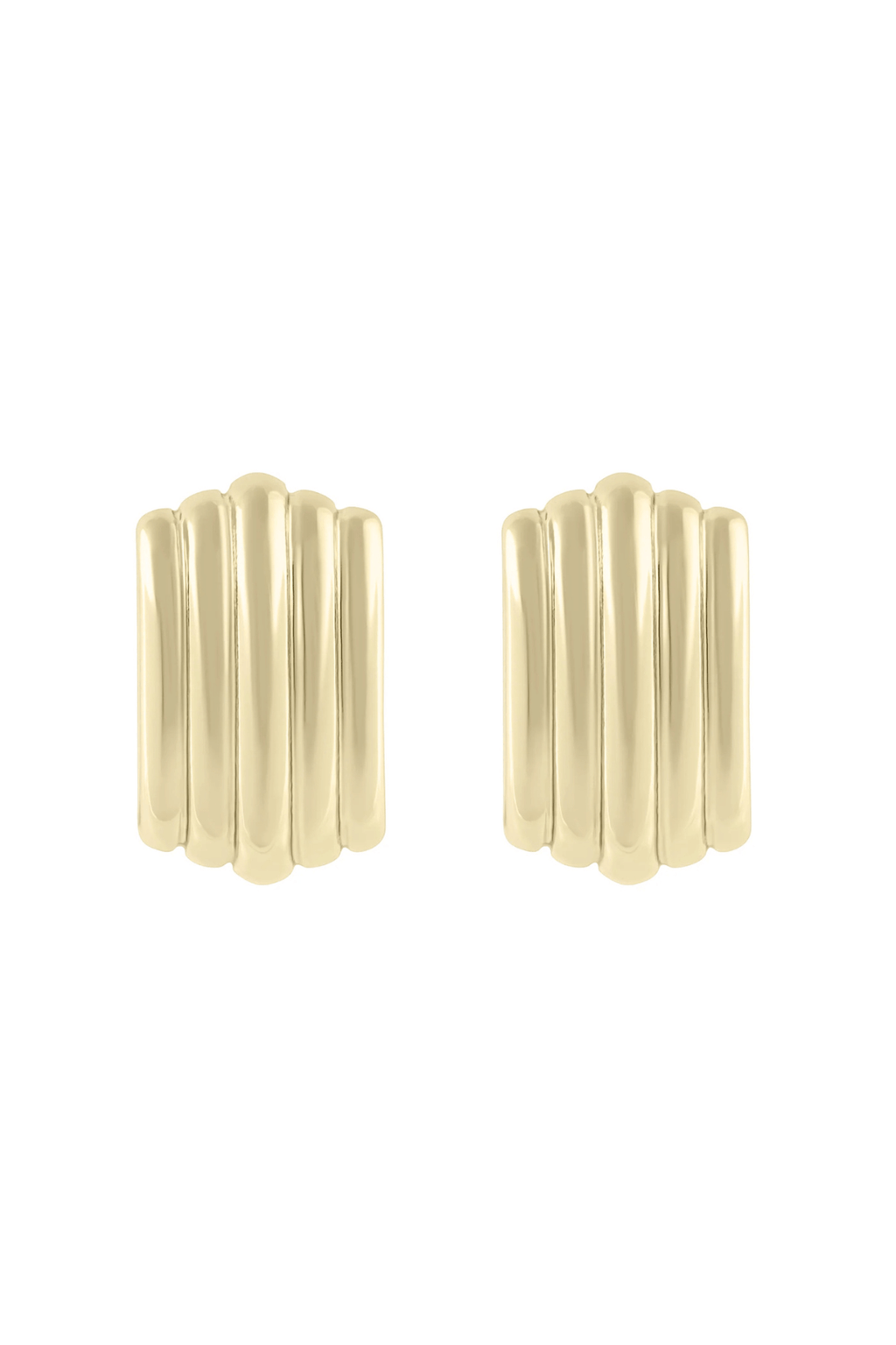 Gold textured hoop earrings with vertical ridges