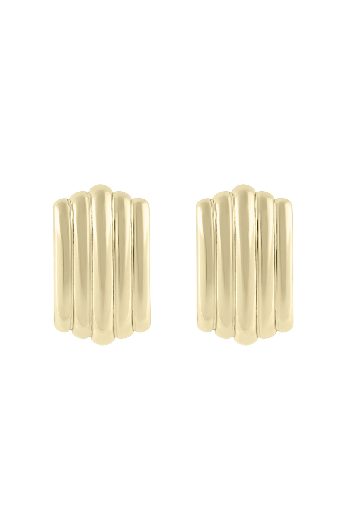 Gold textured hoop earrings with vertical ridges