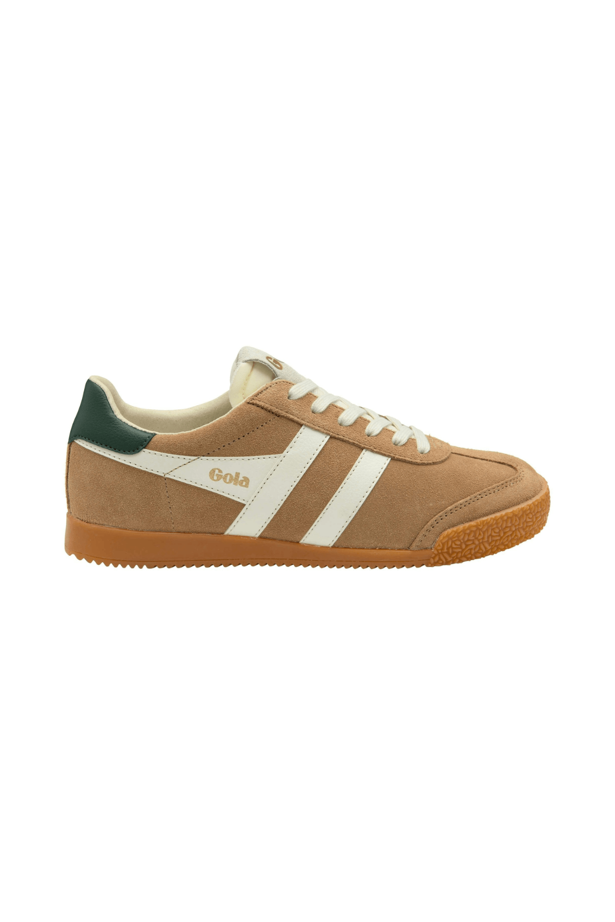 Gola Elan sneakers in brown suede with off-white stripes and green heel tab