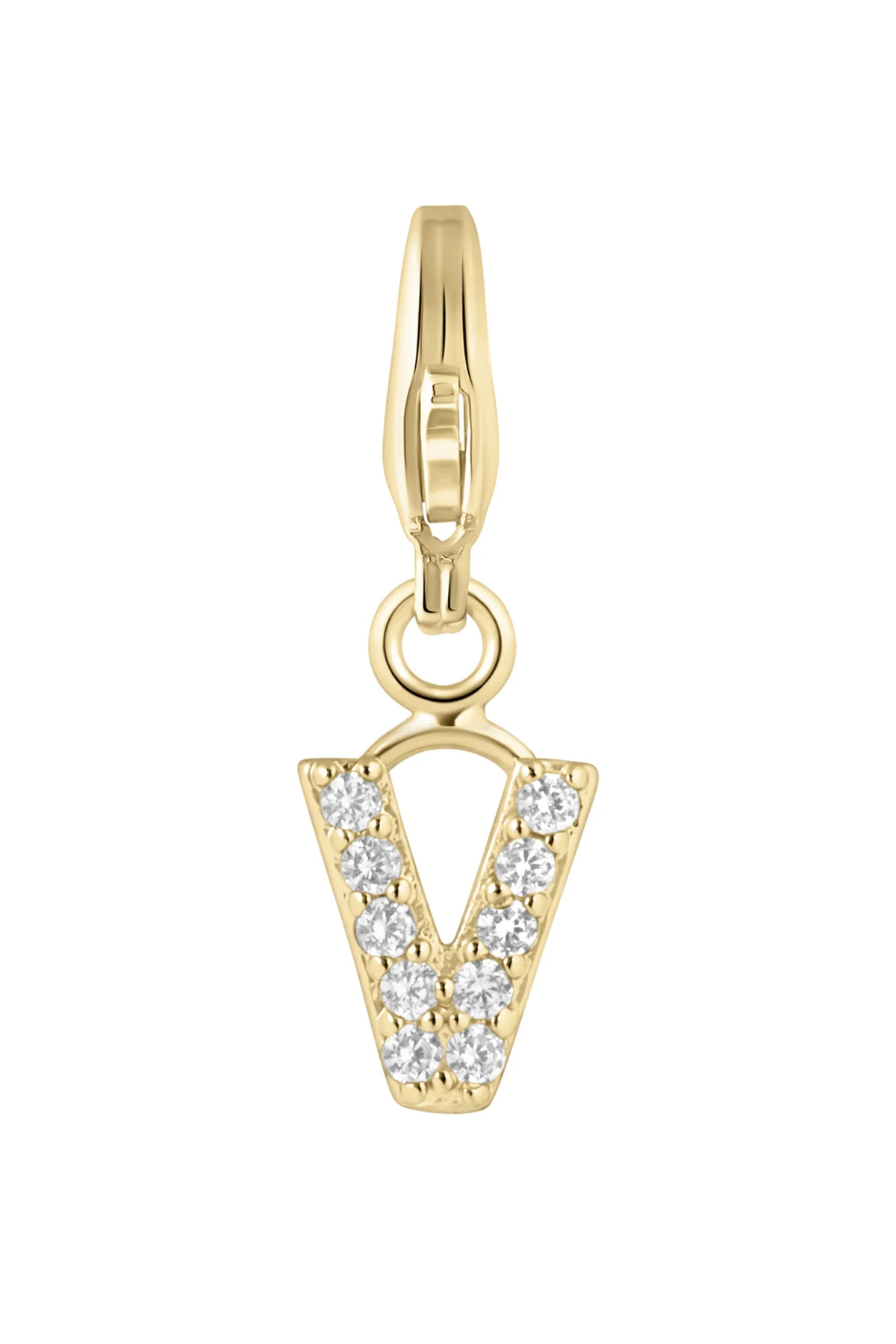 Electric Picks initial charm letter V in gold tone with sparkling crystal accents