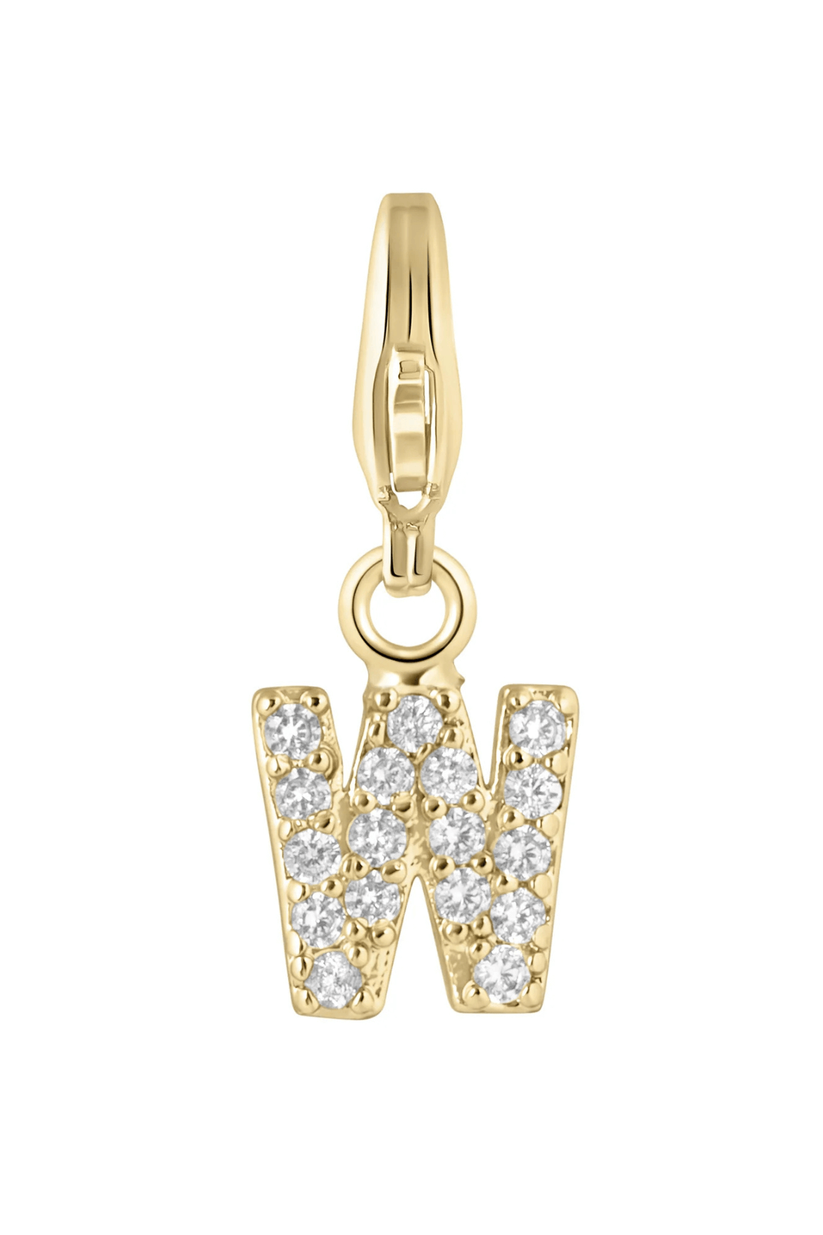 Gold-tone W initial charm pendant with clear pavé stones
