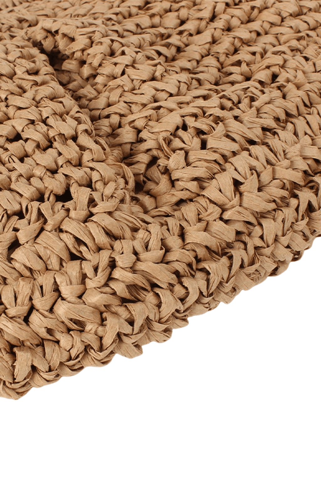 Camel raffia crossbody bag woven texture close-up with braided pattern