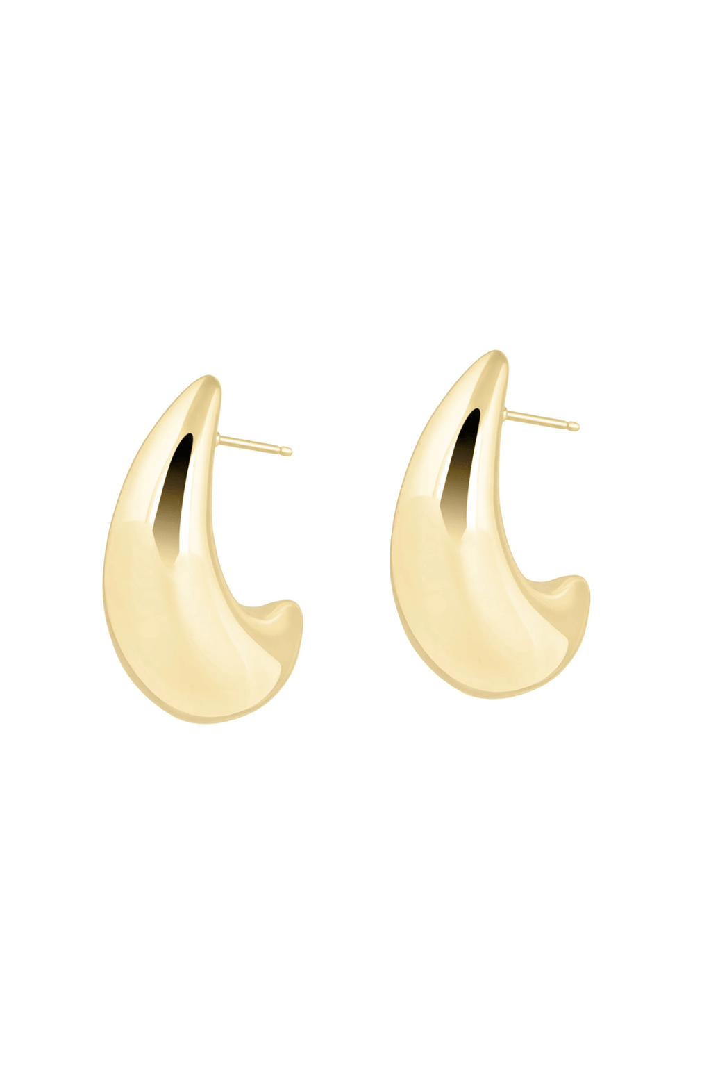 Gold crescent hoop earrings with small stud post backs