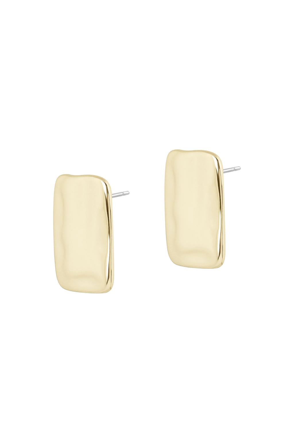 Gold curved rectangular hoop earrings with post backs