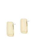 Gold curved rectangular hoop earrings with post backs