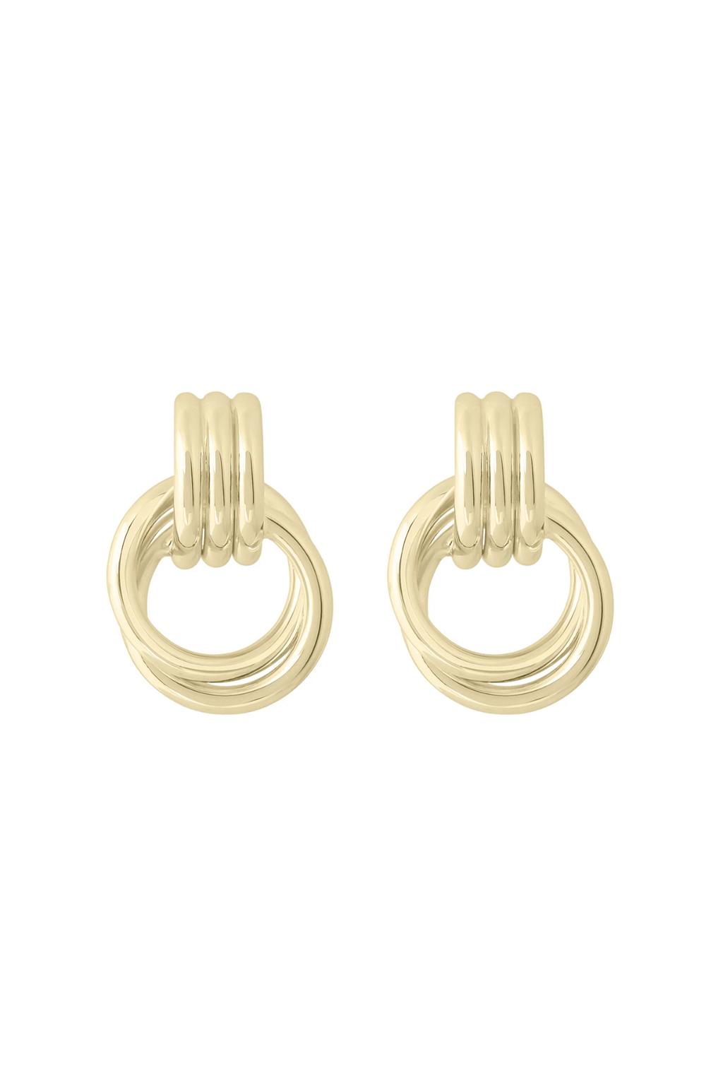 Gold mini knocker hoop earrings with ridged top and circular ring