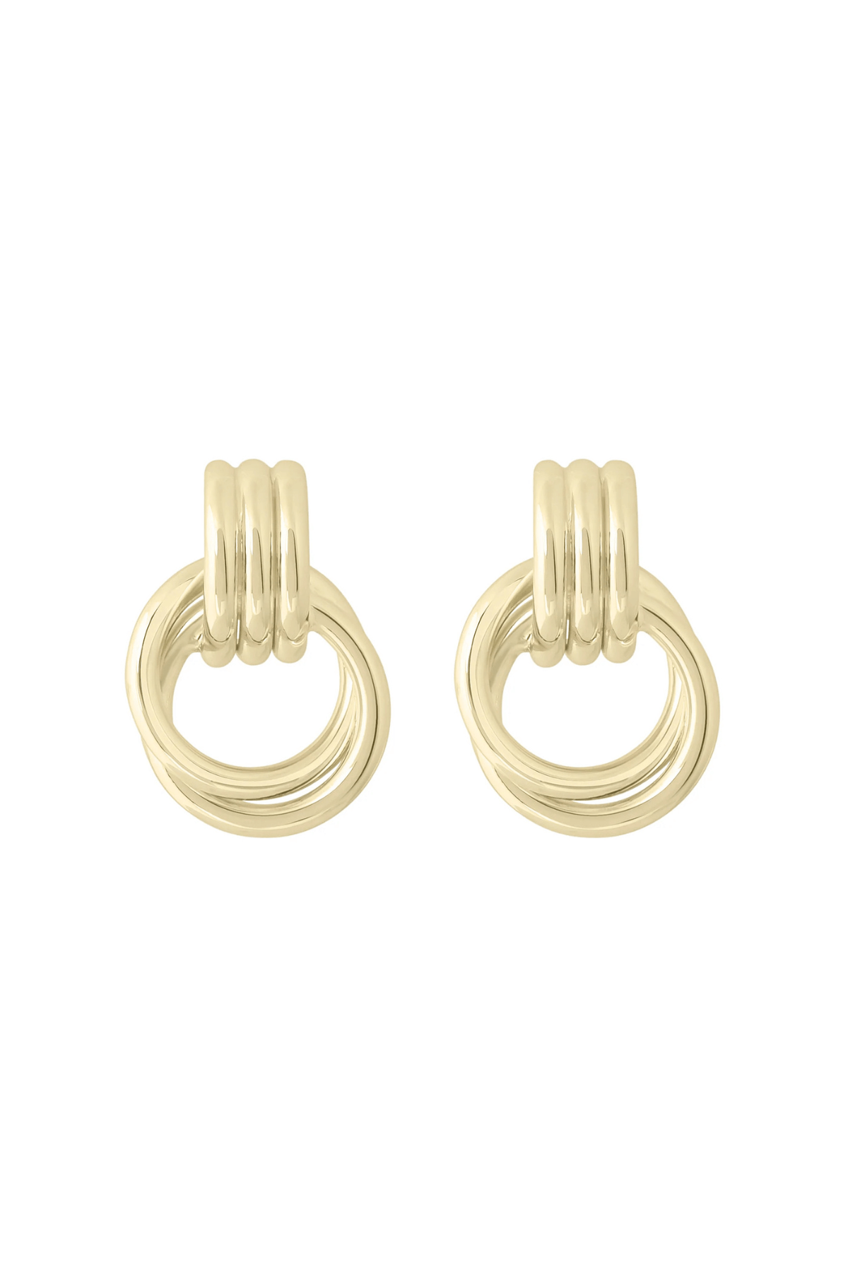 Gold mini knocker hoop earrings with ridged top and circular ring
