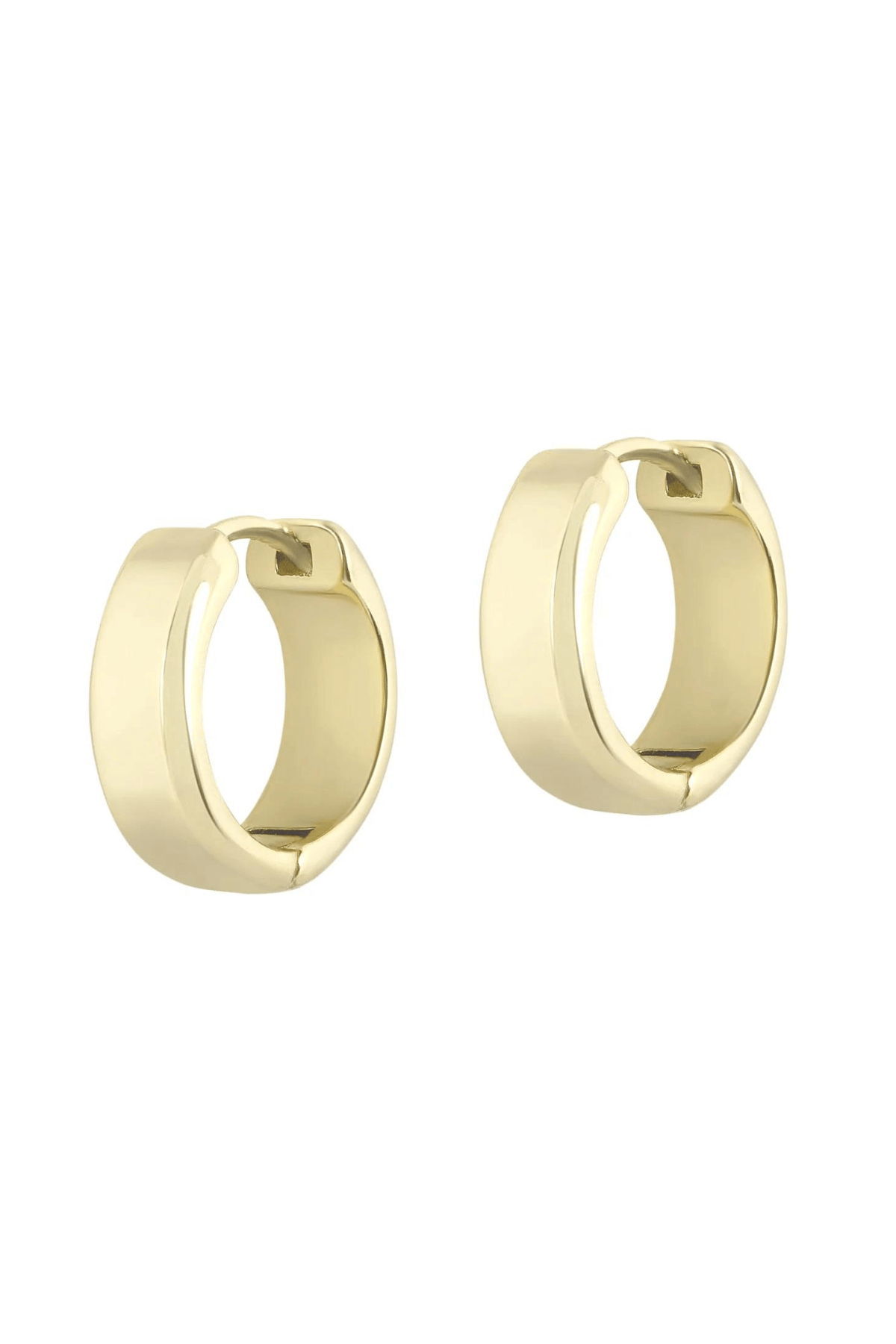 Gold hinged hoop earrings with squared interior cutout