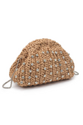 Urban Expressions straw clutch with beaded embellishments, top clasp and chain strap