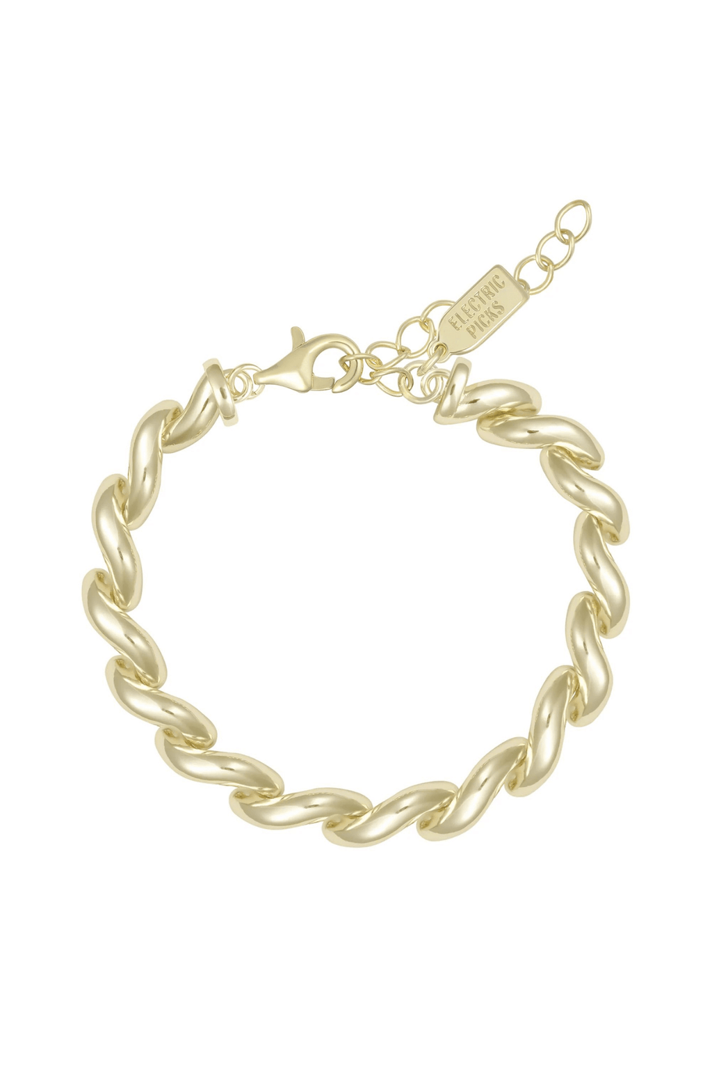 Electric Picks Empire gold chain bracelet with center tag and oval link design