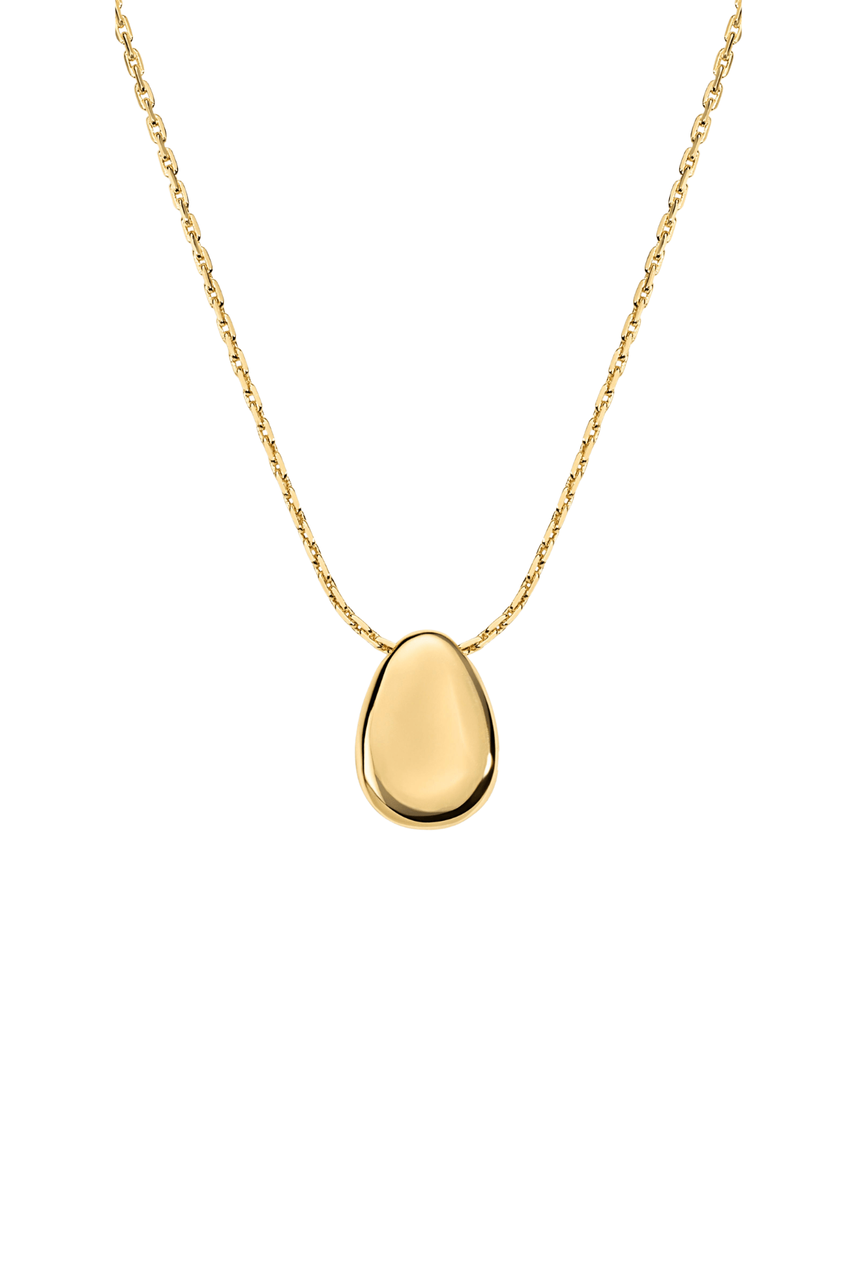 Gold chain necklace with smooth teardrop pendant