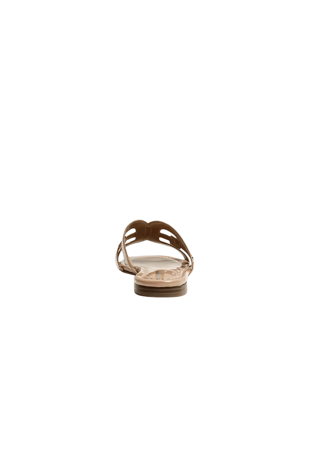 Tan flat slide sandal with braided toe straps and open backless design
