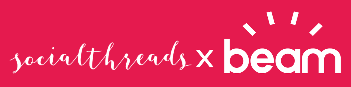 Collaboration logo between Social Threads and Beam on a pink background