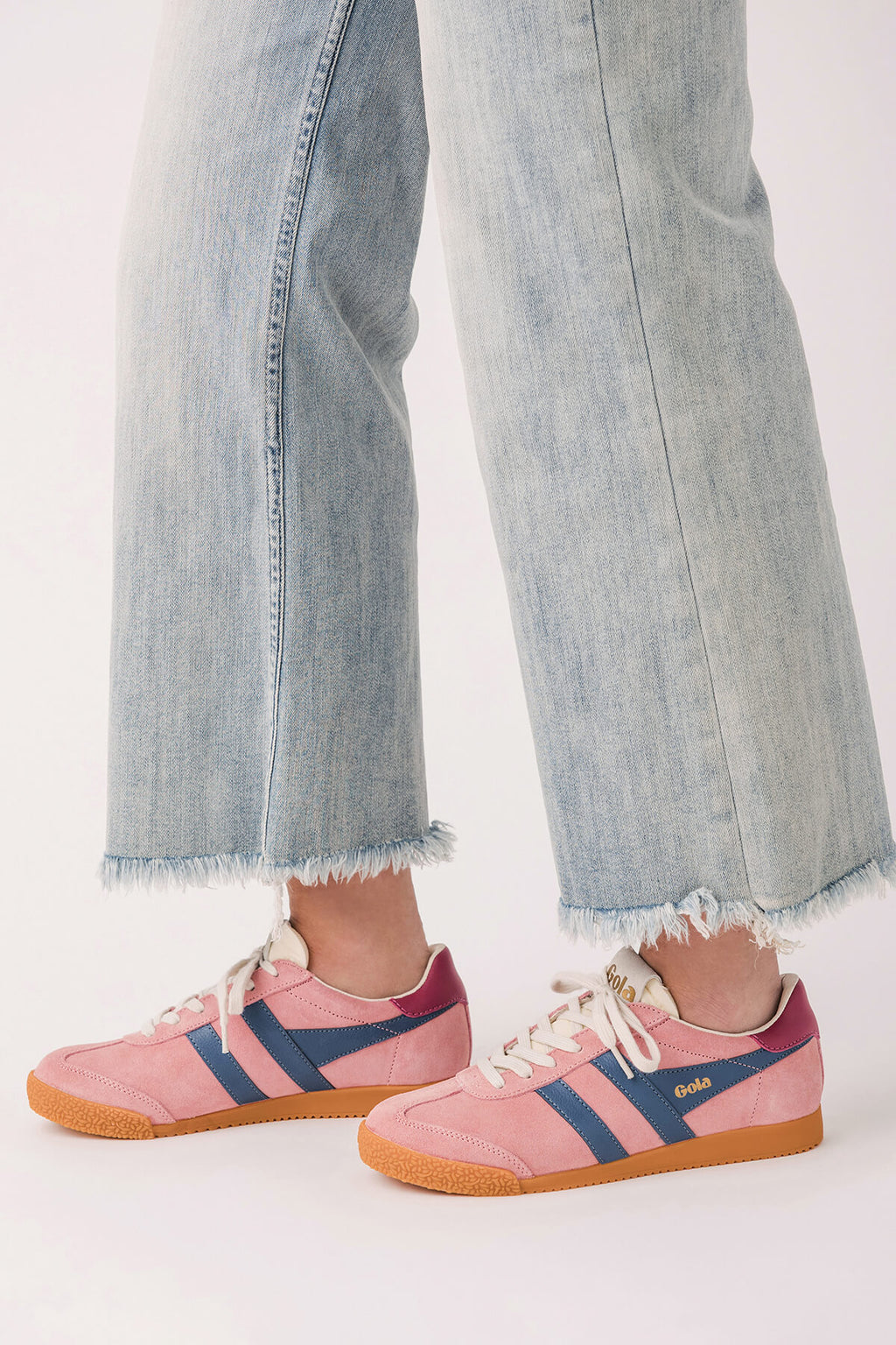 Gola Elan sneakers, pink with navy stripes and white laces, gum sole