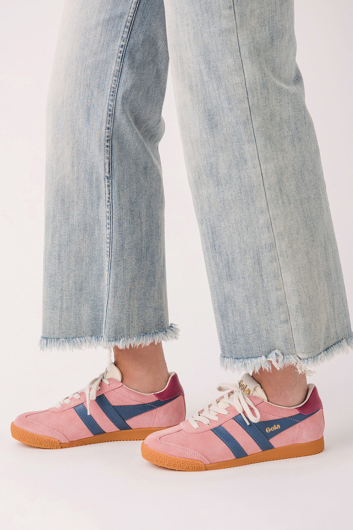 Gola Elan sneakers, pink with navy stripes and white laces, gum sole