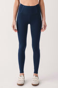 Midnight navy high-waist leggings, full length, slim straight leg