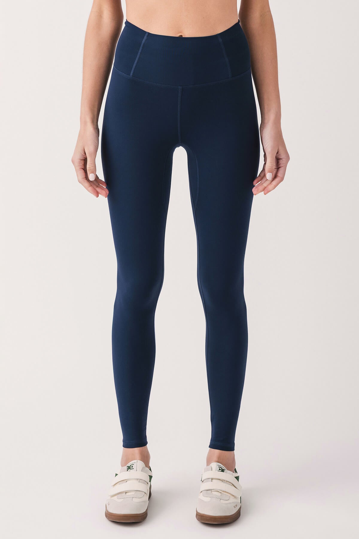 Midnight navy high-waist leggings, full length, slim straight leg