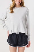 Heather grey long-sleeve tee with slit hem and crew neck