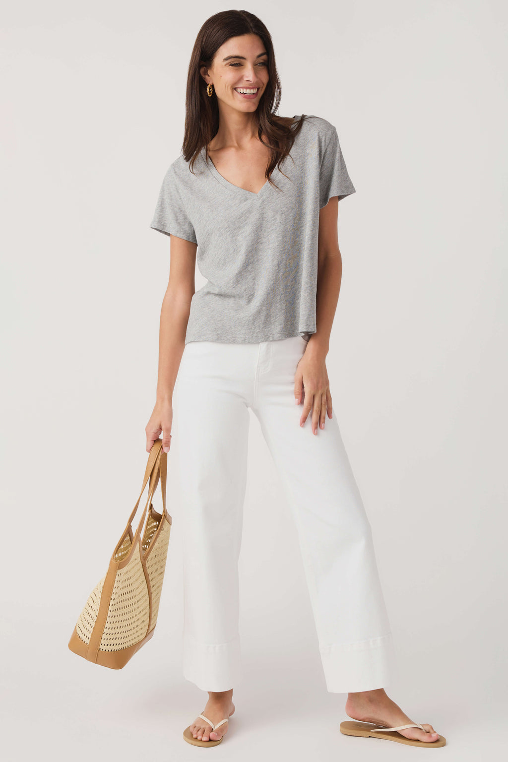 Heather gray V-neck short-sleeve tee shirt, front view