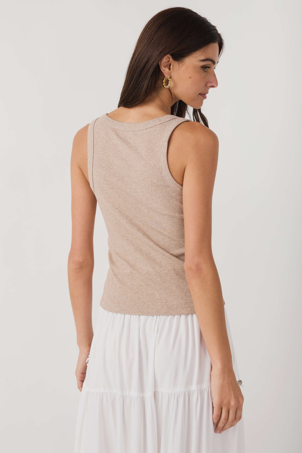 Heather ash scoop-neck sleeveless tank top, racerback style