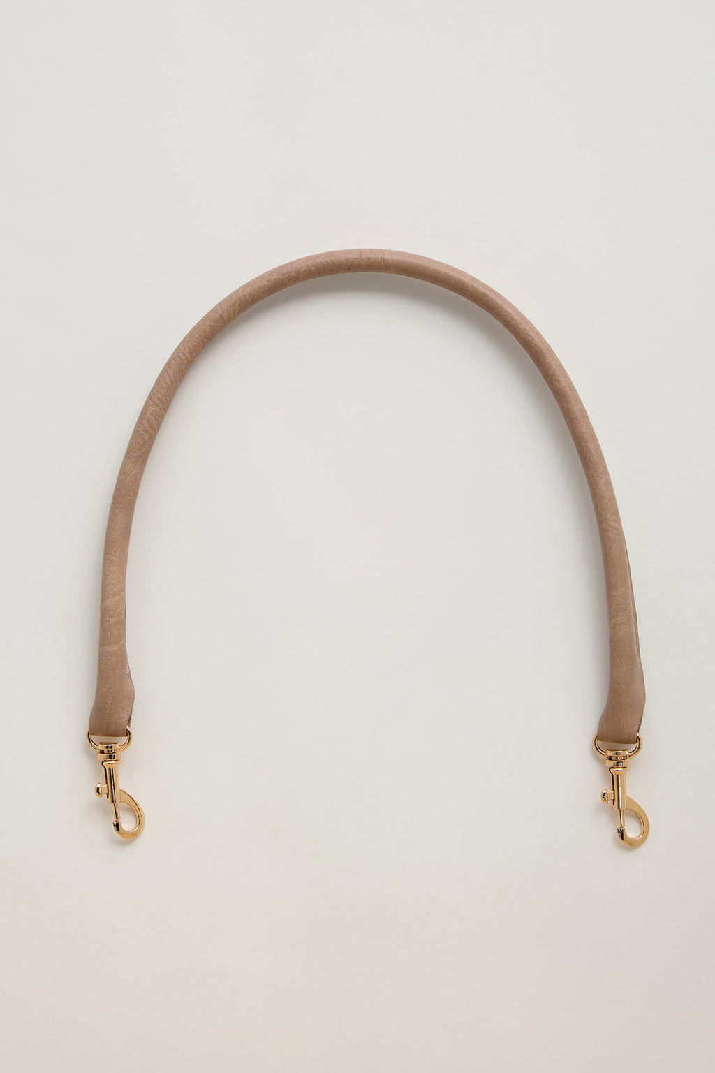 Camel tube strap with gold-tone lobster clasps, curved ends for attachment