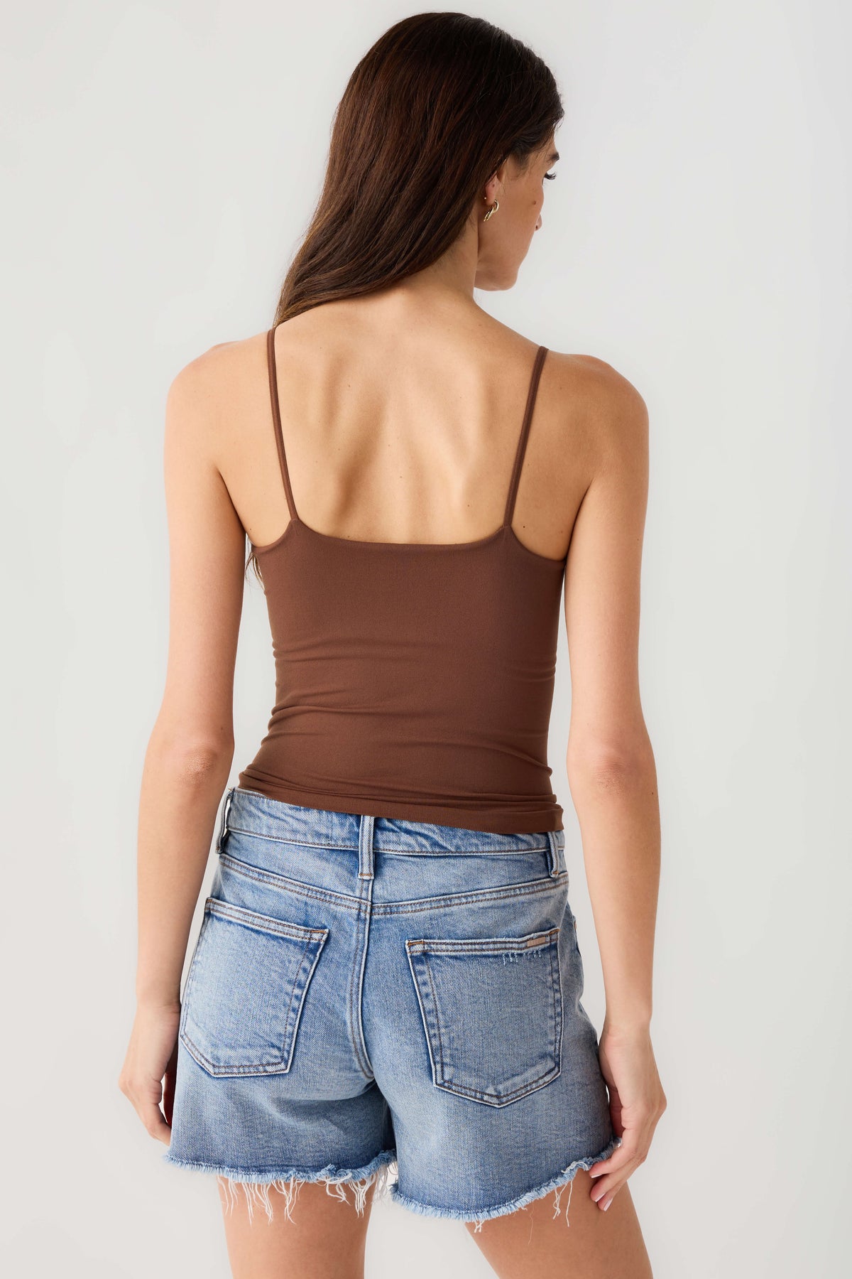Chocolate seamless cami with thin straps and U-shaped back