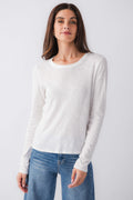 White long-sleeve tee with crew neck, front view