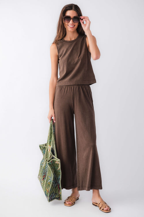 Dark brown jersey muscle tank, crew neck with sleeveless cut