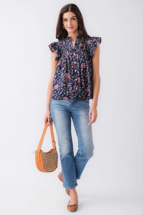 Medium-wash high-rise straight crop jeans with classic five-pocket styling