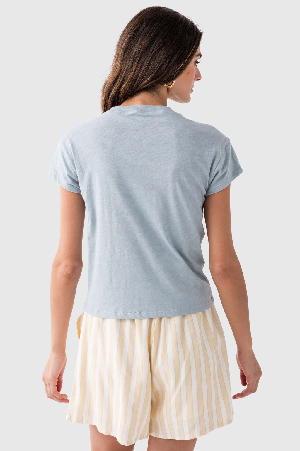 Women’s modern slub tee, short-sleeve crew neck, light blue back view