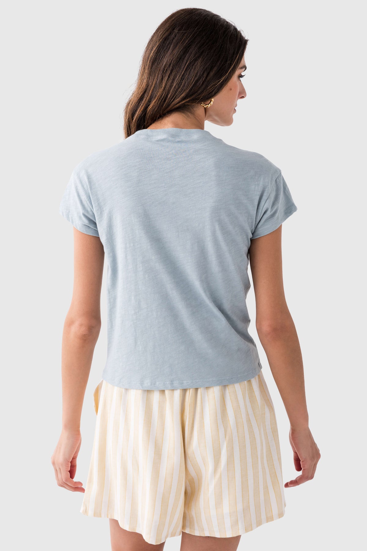 Women’s modern slub tee, short-sleeve crew neck, light blue back view