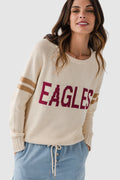 Cream knit sweater with maroon "EAGLES" logo and ribbed cuffs