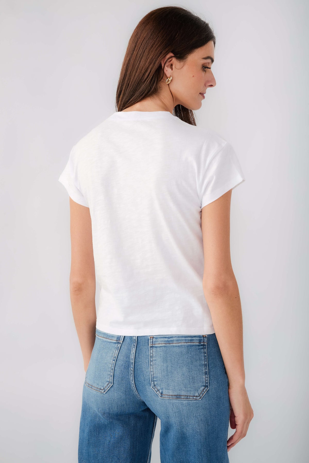 Women's white short-sleeve slub tee, back view