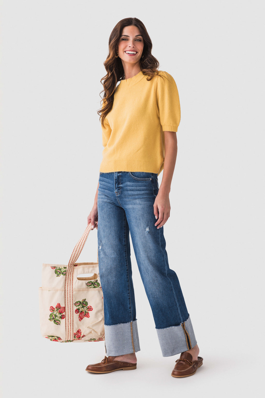 Risen Scout large-cuffed jeans, dark blue denim with light contrast cuff panel