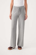 Women's heather gray wide-leg pants with drawstring waist and side pockets