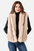 Faux fur vest, light beige, sleeveless with deep open front and textured plush pile